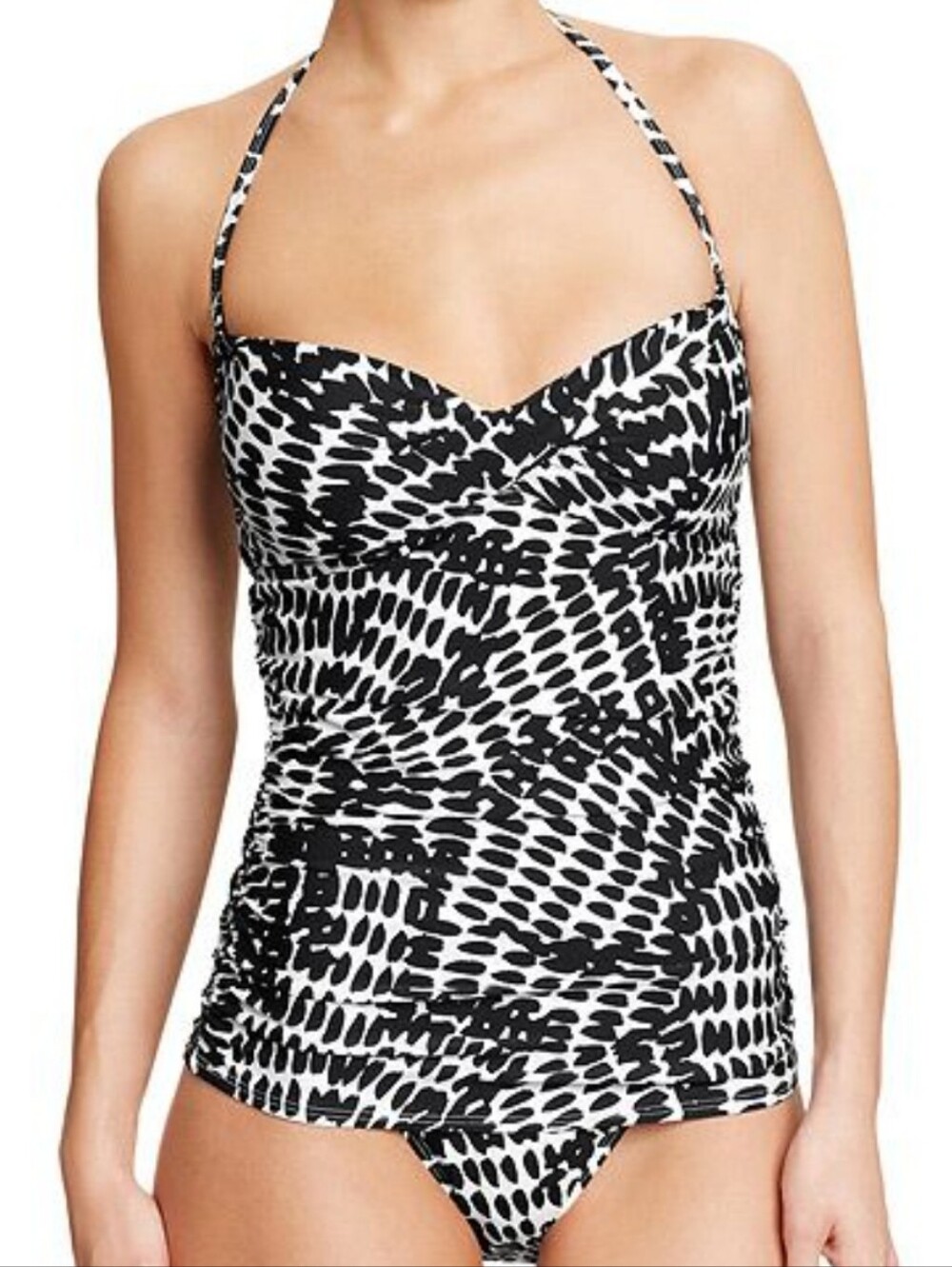 Old Navy Black & White Printed Tank One-Piece Swimsuit